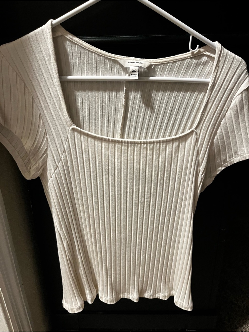 Banana Republic Cream Ribbed Square-Neck Short Sleeve Top